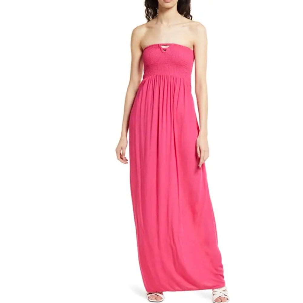 Area Stars Kelli Smocked Maxi Dress in Hot Pink Size L